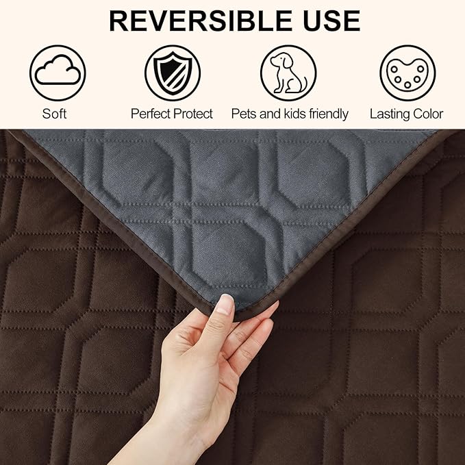 Smiry Waterproof Dog Blanket, 82x120 Inch Soft Pet Bed Cover Reversible, Washable Sofa Couch Furniture Protector for Small Medium Large Dog Puppy Cat, Geometric, Chocolate/Dark Grey