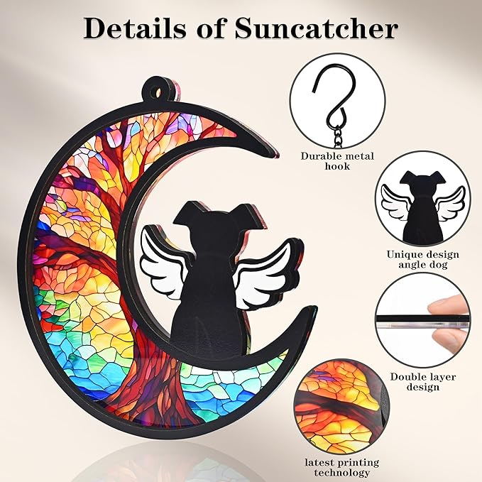 Dog Memorial Gifts for Loss of Dog, 2-Layer DIY Dog Angel Memorial Suncatcher with Sympathy Card, Pet Memorial Gifts for Dogs, Loss of Dog Sympathy Gift (Life Tree)