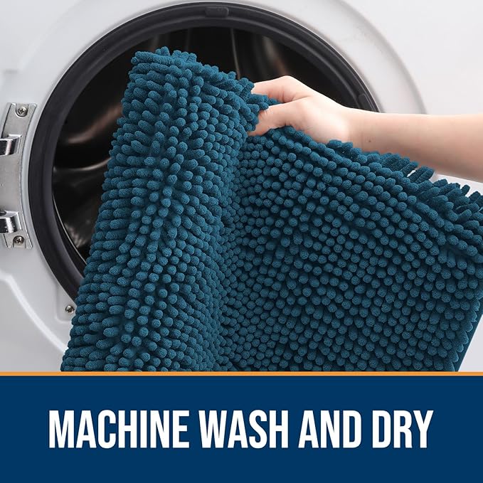 OLANLY Dog Door Mat Set 4-Piece 24x16, Absorbs Moisture and Dirt, Absorbent Non-Slip Washable Doormat, Quick Dry Chenille Mud Mat for Dogs, Entry Indoor Entryway Carpet for Inside Floor, Atlantic Blue