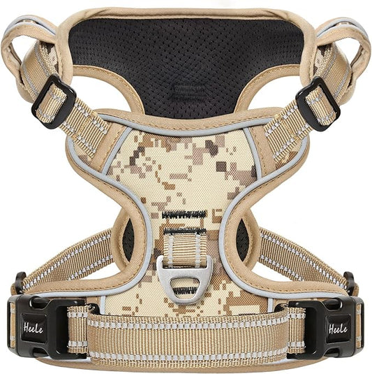 HEELE Dog Harness, No Pull Adjustable Padded Reflective Harness for Small Medium Large Dogs with Handle for Walking Training, Camo Tan, M