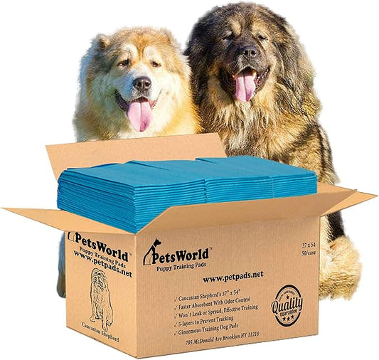 PETSWORLD Enormous Dog Training & Potty Pads, 37x54 inch - Tear Resistant with Strong Leak-Proof Backing, Optional Adhesive Tape, 50 Count