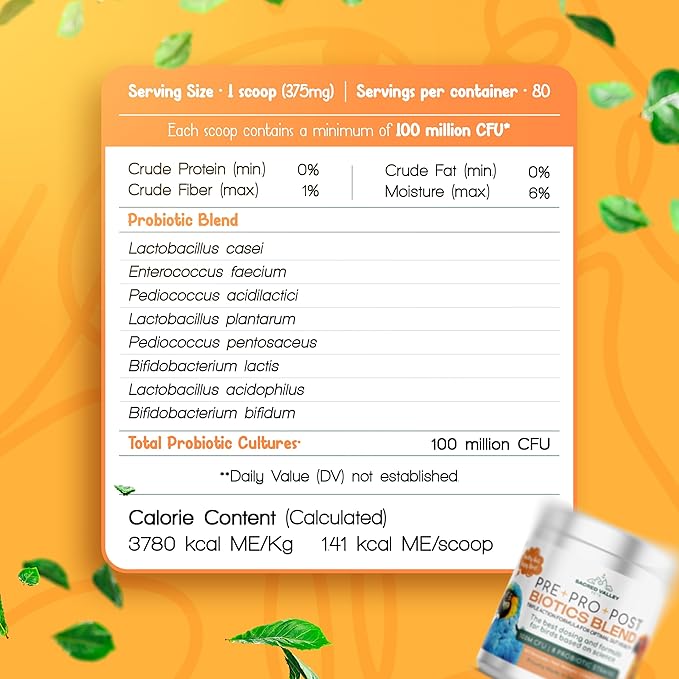 Parrot Probiotic, Prebiotic and Postbiotic, Pet Bird Supplies, Used with Water, Vitamins, Budgie Treats, Baby Parrot Formula, Parrot Medicine, Mix in Parrot Food