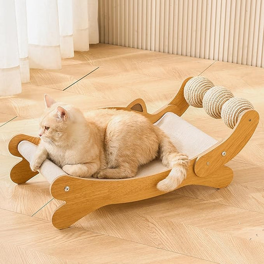 Cat Scratcher,Scratching Post,and Hammocks with Sisal Ball Toys Wooden Cat Beds & Furniture are Sturdy and Durable for All Types of Cats to Play and Relax Indoors