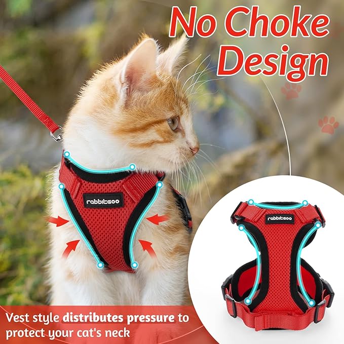 rabbitgoo Cat Harness and Leash for Walking, Escape Proof Soft Adjustable Vest Harnesses for Cats, Easy Control Breathable Reflective Strips Jacket, Red, S