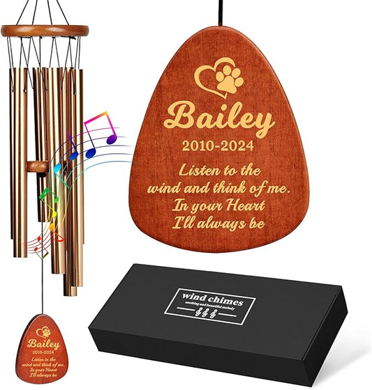 Personalized Dog Memorial Gifts for Loss of Dog Pet Memorial Gifts for Dogs Memory Wind Chimes for Loss of Loved One Dogs Sympathy Bereavement Gift Wind Chimes for Outside(Design 1, Champagne Gold)