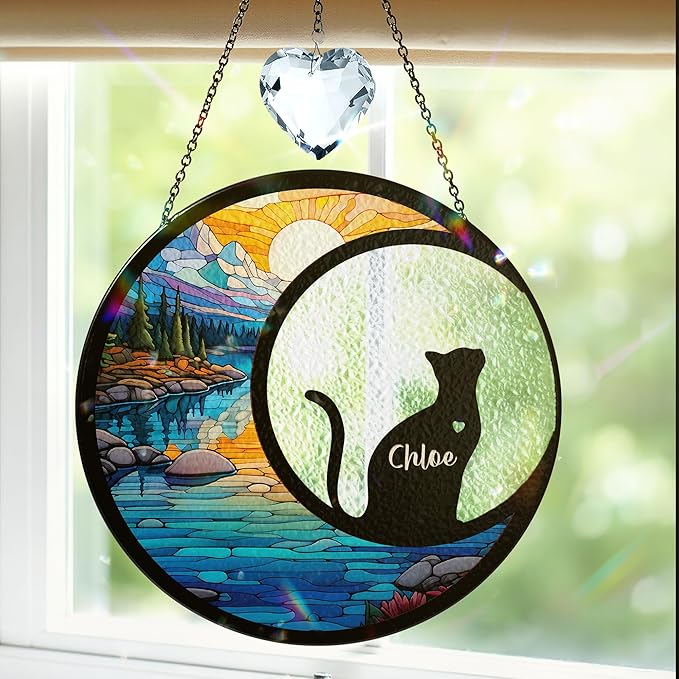 Cat Memorial Suncatcher, Loss of Cat Sympathy Gift, Pet Memorial Gifts for Feline Friend, Stained Glass Window Hanging, Pet Crystal Suncatcher Passed Away Keepsake, Remembrance Gifts for Kitty