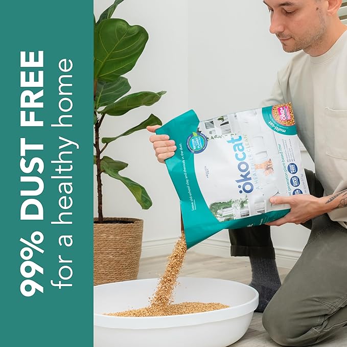 ökocat Multi-Cat Wood Clumping Cat Litter, Unscented, 12.6 pounds - Natural Ingredients, Obliterates Odors with Natural Odor Neutralizer, Clumps Solid, 99% Dust Free, Great for Multiple Cats