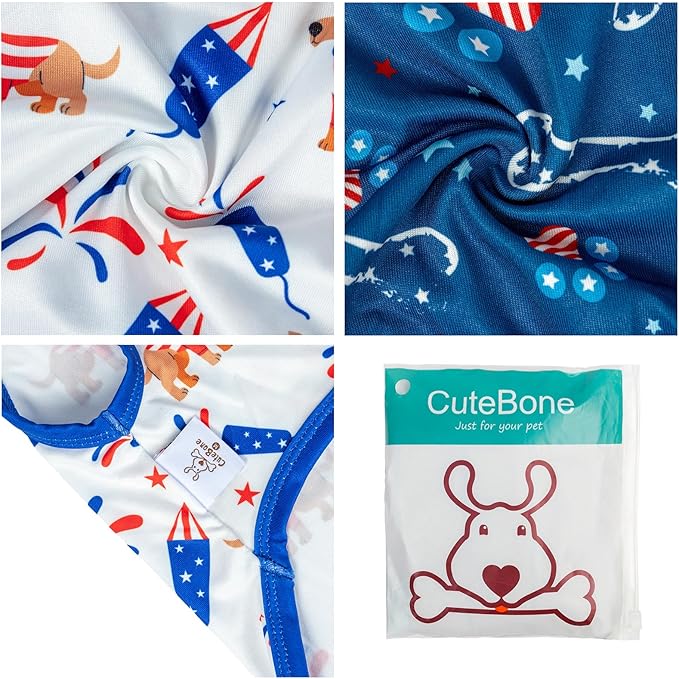 CuteBone 4th of July Dog Shirts 2-Pack Soft Pet Clothes Breathable Summer Vest for Small Puppy and Stretchy Cat Apparel 2BX17XS