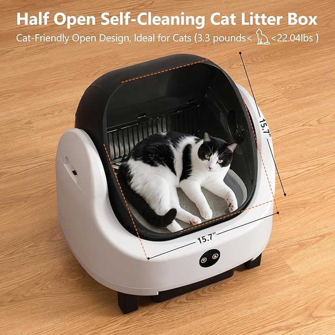 Self Cleaning Litter Box,Open Top Design Automatic Cat Litter Box Self Cleaning for Multiple Cats with App Control Safety Protection,Black