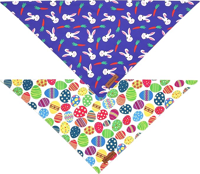 Realeaf Easter Dog Bandanas 2 Pack, Triangle Reversible Pet Scarf for Boy and Girl, Premium Durable Fabric, Holiday Bandana for Small Medium Large and Extra Large Dogs (X-Large)