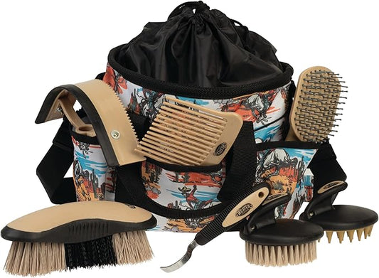 Weaver Leather Horse Grooming Kit, 7-piece Brush Set with Organizer Tote Bag, Equine Care, Grooming Supplies, Bucking Bronc