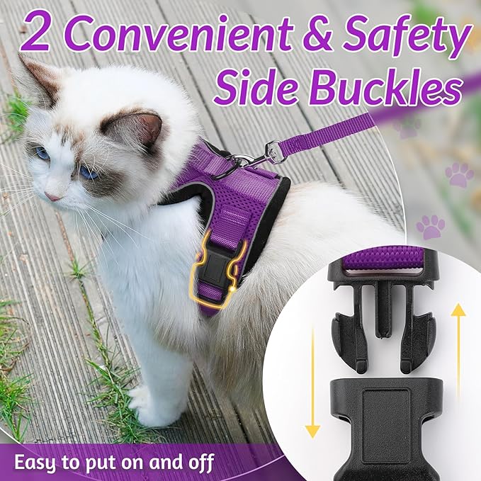 rabbitgoo Cat Harness and Leash for Walking, Escape Proof Soft Adjustable Vest Harnesses for Cats, Easy Control Breathable Reflective Strips Jacket, Purple, M