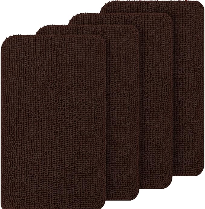 OLANLY Dog Door Mat Set 4-Piece 24x16, Absorbs Moisture and Dirt, Absorbent Non-Slip Washable Doormat, Quick Dry Chenille Mud Mat for Dogs, Entry Indoor Entryway Carpet for Inside Floor, Brown
