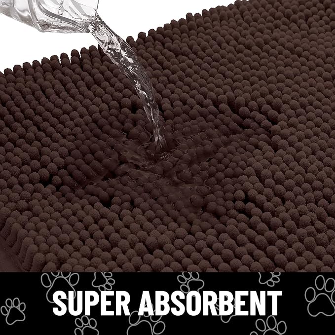 Smiry Dog Door Mat for Muddy Paws, Absorbent Dirt Trapper Non Slip Quick Dry Washable Chenille Mat for Mud Dogs, Entry Rug for Indoor and Outdoor (48x30 Inches, Brown and Black)
