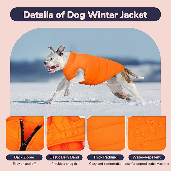 PUMYPOREITY Dog Puffer Coat with Detachable Scarf, Warm Padded Cold Weather Vest, Windproof Lightweight Snowsuit, Water Resistant Dog Winter Coats, Thermal Winter Jacket for Small Medium Large Dogs