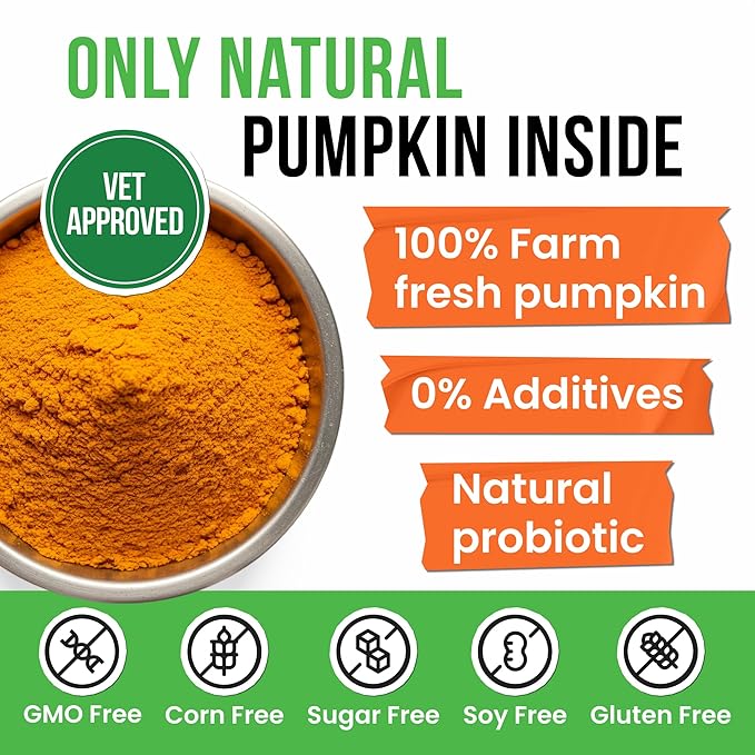 Pumpkin Powder for Dogs - 8oz Powdered Supplement High Fiber for Dogs Stool Softener - Treat Diarrhea, Constipation, Upset Stomach, Food Sensitivity - Improve Digestion - Made in USA