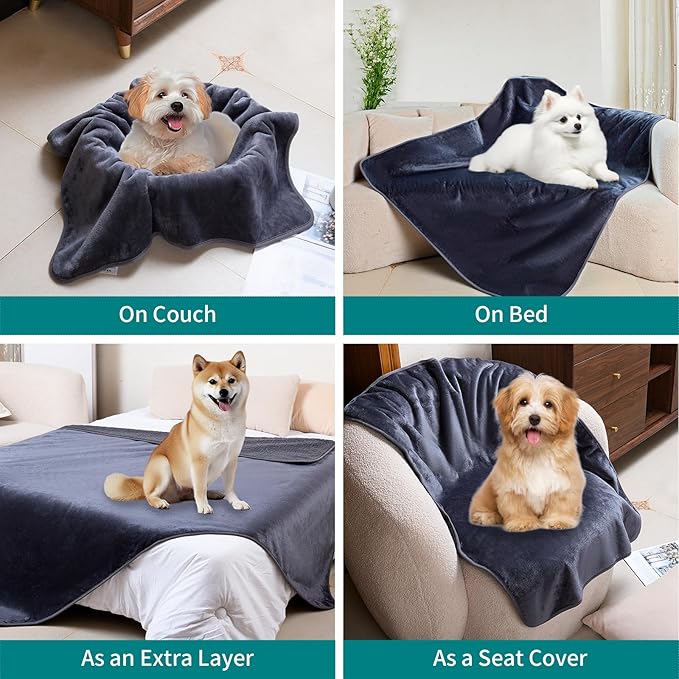 Waterproof Dog Blankets for Large Dogs Washable Super Soft Warm Fluffy Facecloth Sofa Car Bed Protector, Urine Proof Washable Outdoor Pet Blanket for Puppy Large Dogs & Cats 40 * 30 Grey