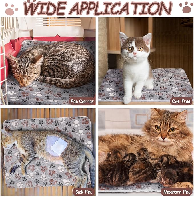 VitalCozy 2 Pack Self Warming Cat Mat Self Heating Pad Bed Reversible Machine Washable Reflects Body Heat Warm Thermal Pet Pad Crate Blanket for Feral and Indoor Cat(Black,22'' X 18'',Dog Paw)