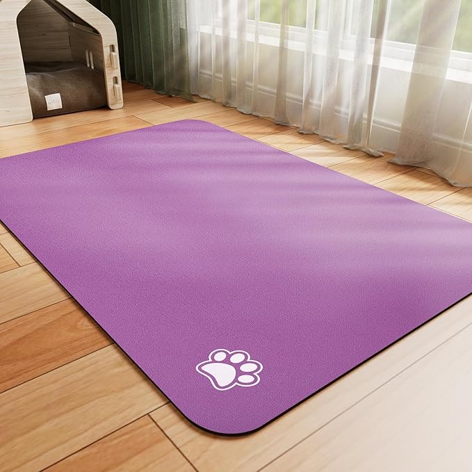 Pet Feeding Mat - Absorbent Dog Mat for Food and Water, No Stains Cat Bowl Mat, Easy to Clean Pet Placemats, Quick Dry Dog Water Dispenser Mat for Messy Drinkers | Paw Purple 12"x 19"