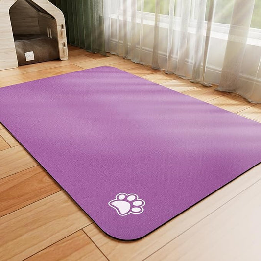 Pet Feeding Mat - Absorbent Dog Mat for Food and Water, No Stains Cat Bowl Mat, Easy to Clean Pet Placemats, Quick Dry Dog Water Dispenser Mat for Messy Drinkers | Paw Purple 18"x 28"