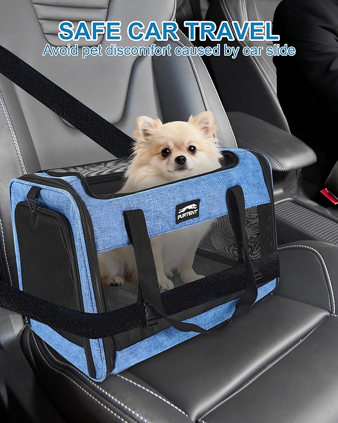 Soft-Sided Large Cat Carrier for 2 Cats, Spacious Foldable Pet Travel Carrier for Large Cats up to 25 Lbs, Double Cat Bag with Shoulder Strap, 20x13x13 Inch, Fits Maine Coon and Small Dogs, Blue