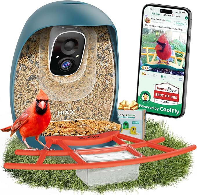 HIXX Smart Bird Feeder with Camera, AI Identify Birds & Auto Capture, 2K HD Live Camera Birdwatching with Color Night Vision for Bird Lovers Gifts (Deep Blue)