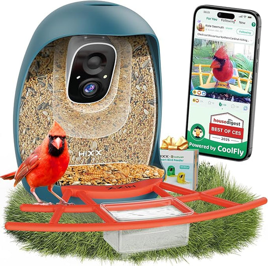 HIXX Smart Bird Feeder with Camera, AI Identify Birds & Auto Capture, 2K HD Live Camera Birdwatching with Color Night Vision for Bird Lovers Gifts (Deep Blue)