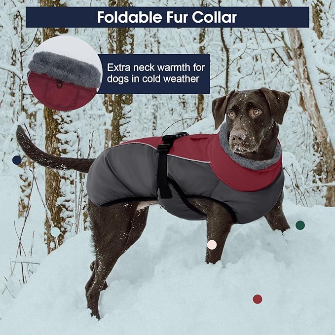 IECOii Dog Coat for Extra Large Dogs - Reflective Adjustable Jacket with Buckle Fleece Turtleneck for Cold Weather - Soft Winter Coat for Giant Breed Dogs, Great Dane Winter Clothes, Burgundy, 4XL