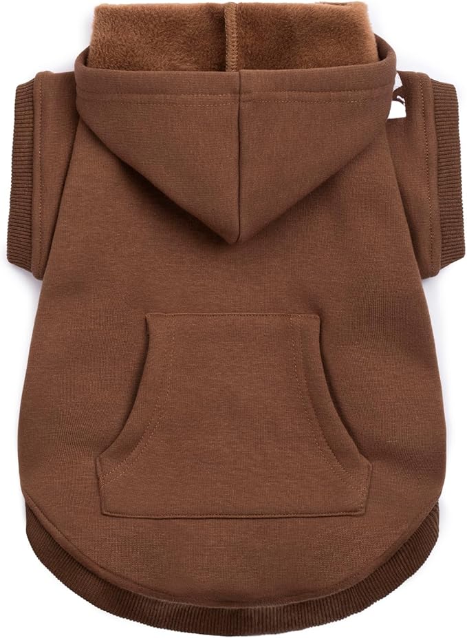 Koneseve Dog Hoodie & Cat Sweater, Warm Fleece Hooded Soft Winter Sweatshirt for All Breeds, Cozy Pet Clothes, Brown, L