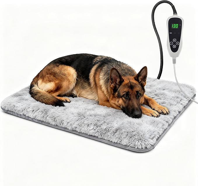 Large Dog Heating Pad 36x24 in with Smart Thermostat Switch and Power Line Protection Tube,Obtained MET and UL Dual Certification,Waterproof Pet Heating Pad for Dogs- Grey
