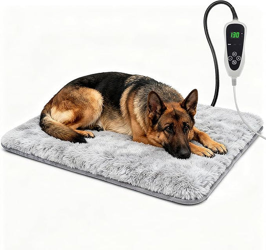 Large Dog Heating Pad 36x24 in with Smart Thermostat Switch and Power Line Protection Tube,Obtained MET and UL Dual Certification,Waterproof Pet Heating Pad for Dogs- Grey