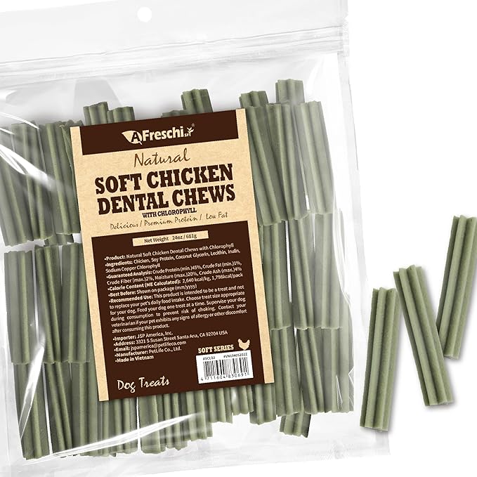 Afreschi Natural Soft Chicken Dental Chews with Chlorophyll 24 oz, Dog Treats, All Natural, Hypoallergenic & Grain-Free, High-Protein, Healthy & Easily Digestible, Soft Texture