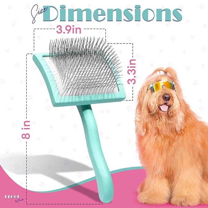 Floof by Brodie Dog Grooming Slicker Wire Brush: Designed for Long Haired Dog Breeds - Dematting and Deshedding, Comfortable and Easy to Use, Ergonomic Handle - Large
