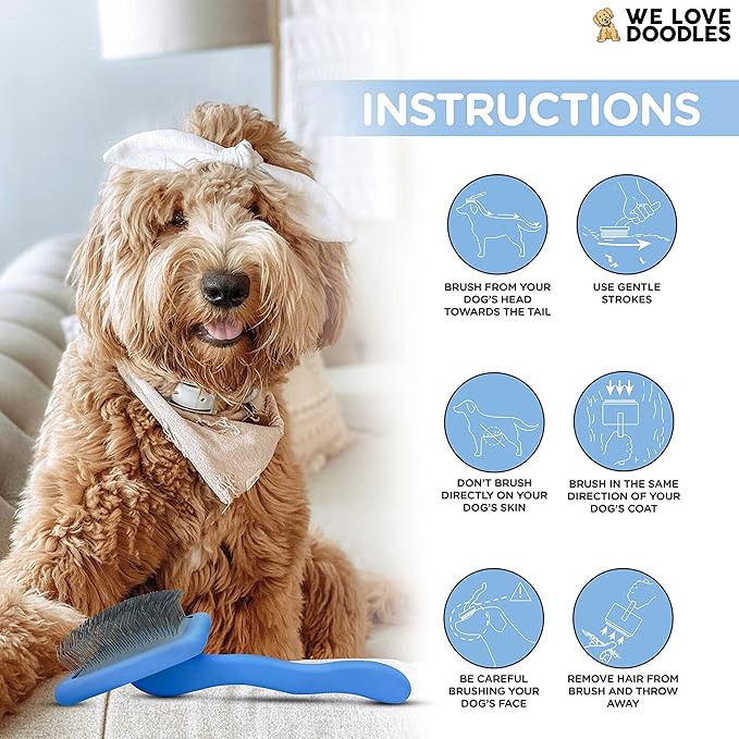 Slicker Brush for Dogs, Dog Grooming Supplies - Best Doodle & Poodle Brush for Long Haired Dogs - Goldendoodle Long Pin Detangler For Dematting (Large Curved)