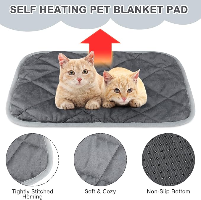 8 Pack Self Heating Cat Mat Self Warming Cat Bed 20"x16" Extra Warm Thermal Pet Bed Mat Reflects Body Heat Washable Dog Crate Pad for Indoor Outdoor Pets(Gray)