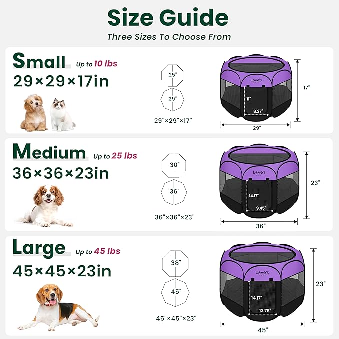 Love's cabin Pet Puppy Dog Playpen, Small Dog Tent Crates Cage Indoor/Outdoor, Portable Playpen for Cat, Foldable Pop Up Dog Kennel Playpen with Carring Case, Removable Zipper Top, Purple