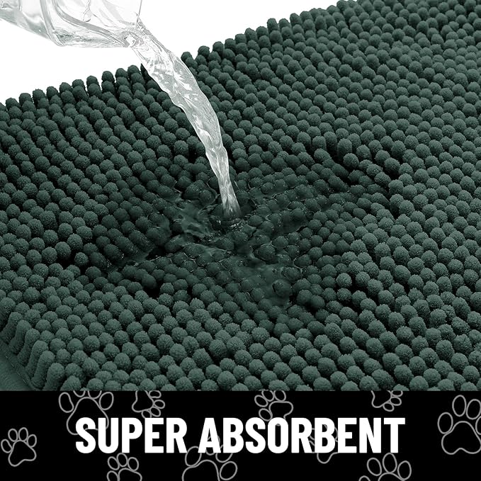 Smiry Dog Door Mat for Muddy Paws, Absorbent Dirt Trapper Non Slip Quick Dry Washable Chenille Mat for Mud Dogs, Entry Rug for Indoor and Outdoor (59x35 Inches, Green)