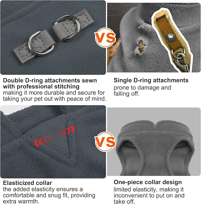BEAUTYZOO Dog Fleece Vest Sweater Winter Jacket for Small and Medium Large Dogs with D-Ring Leash Cold Weather Coat Hoodie for XS S M Dogs Boy or Girls, Grey XL