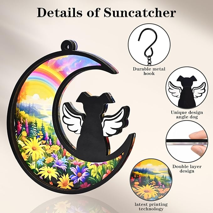 Dog Memorial Gifts for Loss of Dog, 2-Layer DIY Dog Angel Memorial Suncatcher with Sympathy Card, Rainbow Bridge Dog Memorial Gifts, Pet Memorial Gifts for Dogs (Rainbow Bridge)