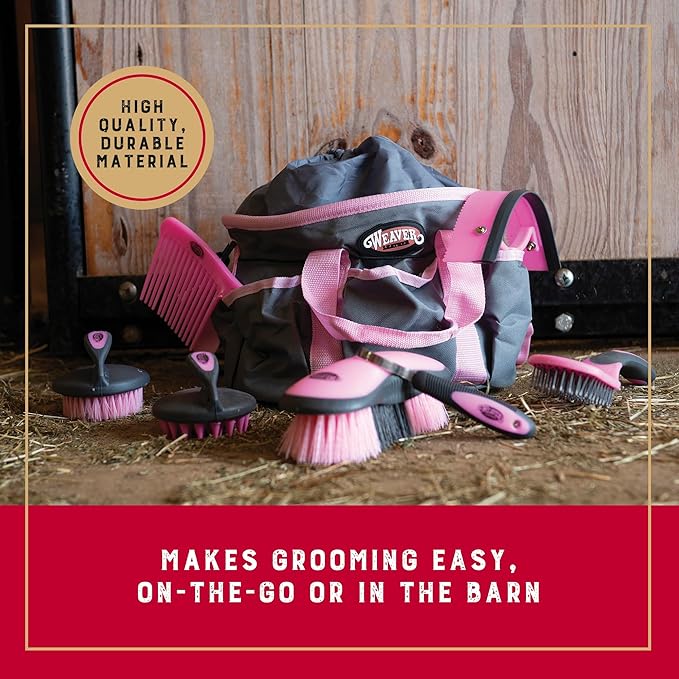 Weaver Leather Horse Grooming Kit, 7-piece Brush Set with Organizer Tote Bag, Equine Care, Grooming Supplies, Blue Glitter