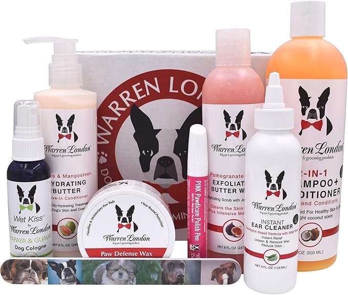 Warren London Ultimate Dog Spa Gift Box – 8-Piece Grooming & Pampering Kit | Hydrating Butter, Exfoliating Butter Wash, 2-in-1 Shampoo, Paw Defense Wax, Wet Kiss Cologne, Pawdicure Tools | Gift Set