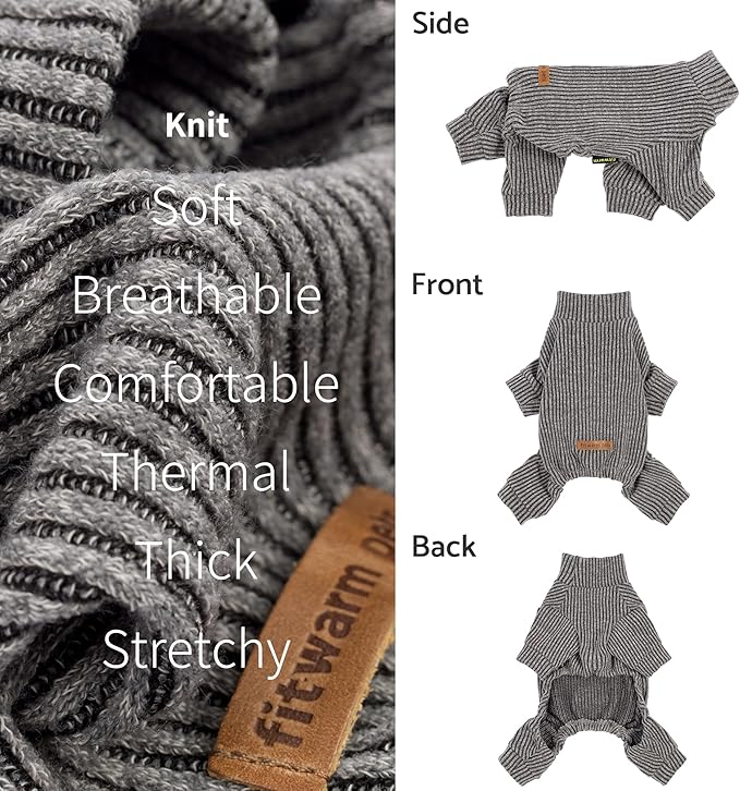 Fitwarm Mock Neck Knitted Dog Pajamas, Warm Winter Clothes for Small Dogs Boy Girl, Pet Pjs, Grey, Medium