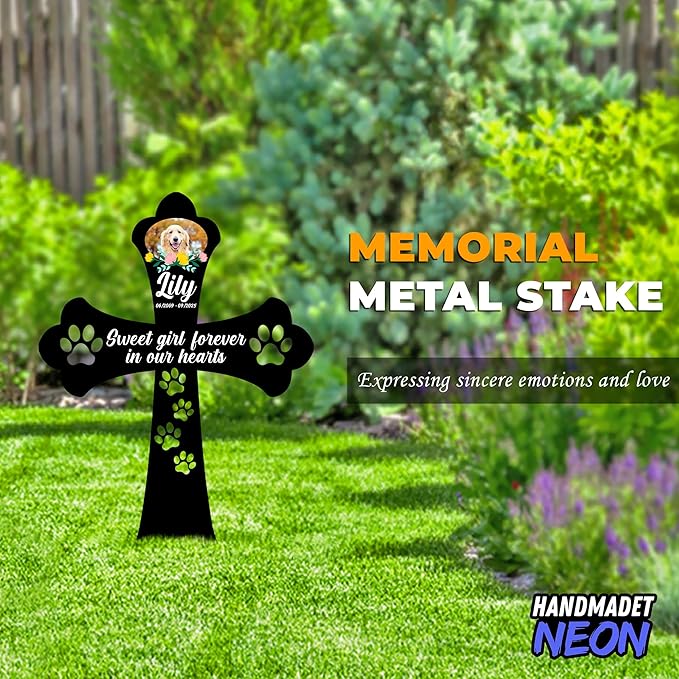 Personalized Dog Memorial Cross Garden Stake with Photo, Custom Picture UV Printed Metal Grave Marker, Image in Loving Memory Outdoor Decor Pet Loss Sympathy Gifts for Dogs Lover