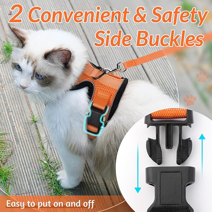 rabbitgoo Cat Harness and Leash for Walking, Escape Proof Soft Adjustable Vest Harnesses for Cats, Easy Control Breathable Reflective Strips Jacket, Orange, M