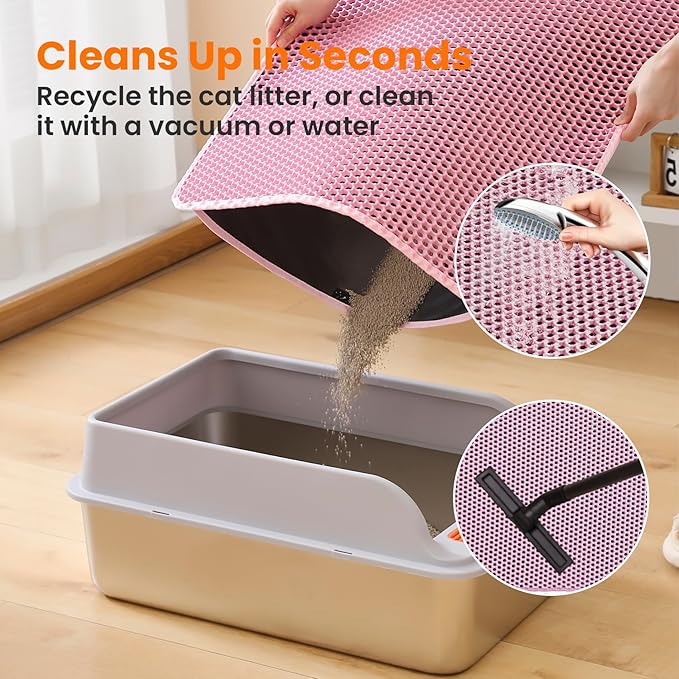 Small Cat Litter Mat, 20x14’’ Double Layer Honeycomb Cat Litter Box Mat, Non Slip Waterproof Urine Proof Litter Trapping Mat for Floor, Kitty Litter Pad, Indoor Pet Supplies, Pink