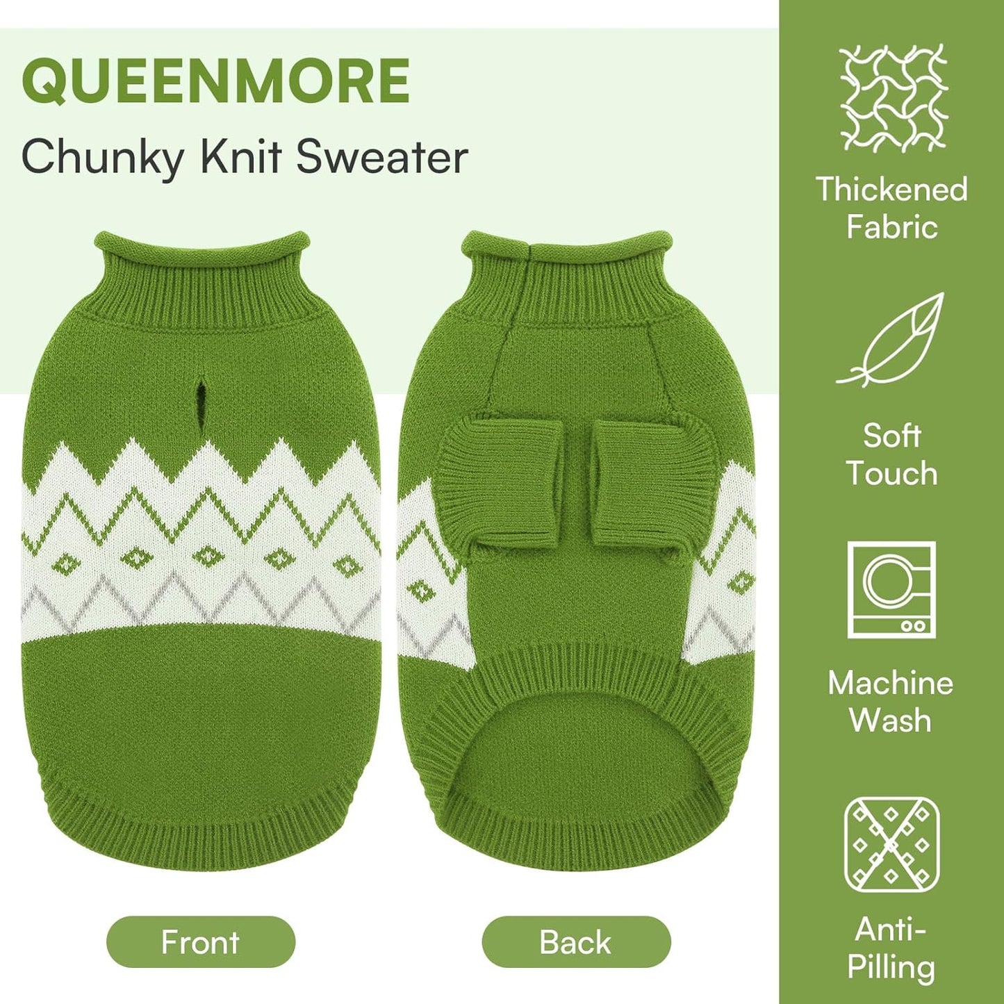 Queenmore Warm Dog Sweater, Soft Pet Knitwear, Knitted Pullover, Vlentines Day Gifts Winter Pet Clothes for Small Medium Dogs Cats