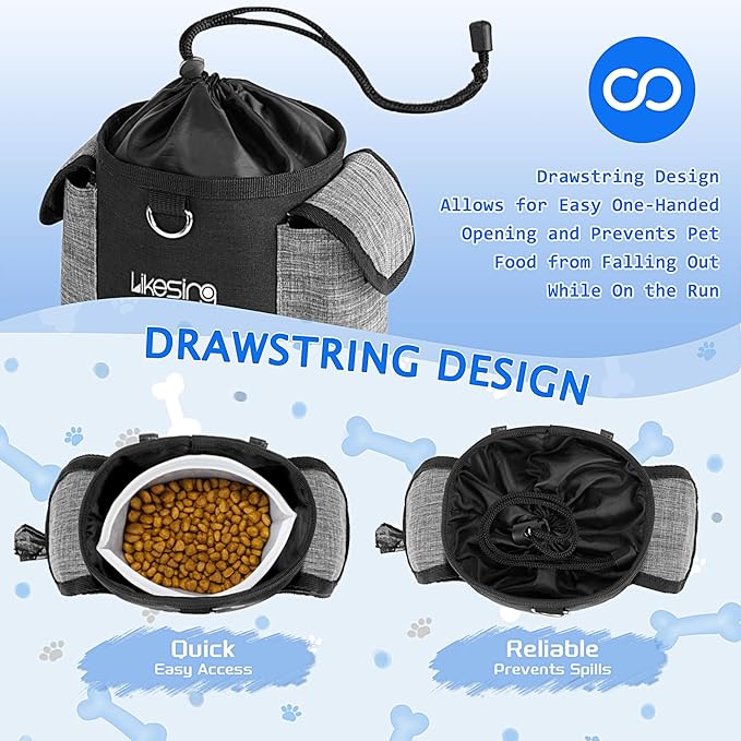 Dog Training Pouch with 2 Cup Silicone Bag, Dog Treat Pouches for Pet Training with Clicker, Adjustable Belt, Poop Bags roll, 2 Ways Wear, for Outdoor Walks, Training, and Travel