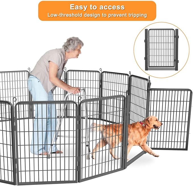 Dog Playpen with Low Threshold Gate, 40 inch 20 Panels Dog Fence, Heavy Duty Metal Exercise Large Dog Pen, Rust-Resistant Outdoor Pet Fence for Yard RV Camping