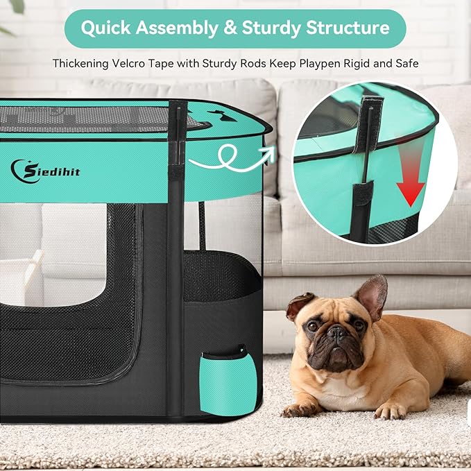 Dog Playpen,Cat Pet Puppy Pen,Portable Playpens for Dogs Indoor Outdoor Travel Camping Use,Foldable Dog Kennel Tent Crate for Rabbit Small Animals and Tent Stakes (Green, Lagre)