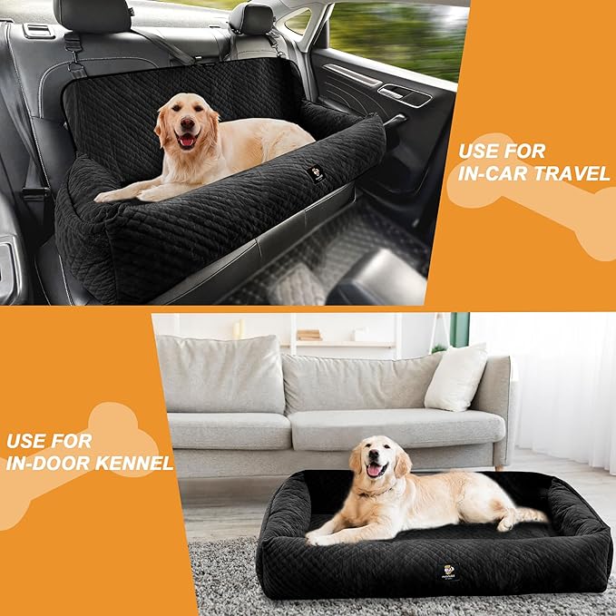 Sephyroth Dog Car Seat for Medium/Large Dogs Under 100LBS,Dog Car Bed Washable Pet Travel Safety Car Seat,Super Soft Safe Removable,Fits for All Cars Back Seat(Black)